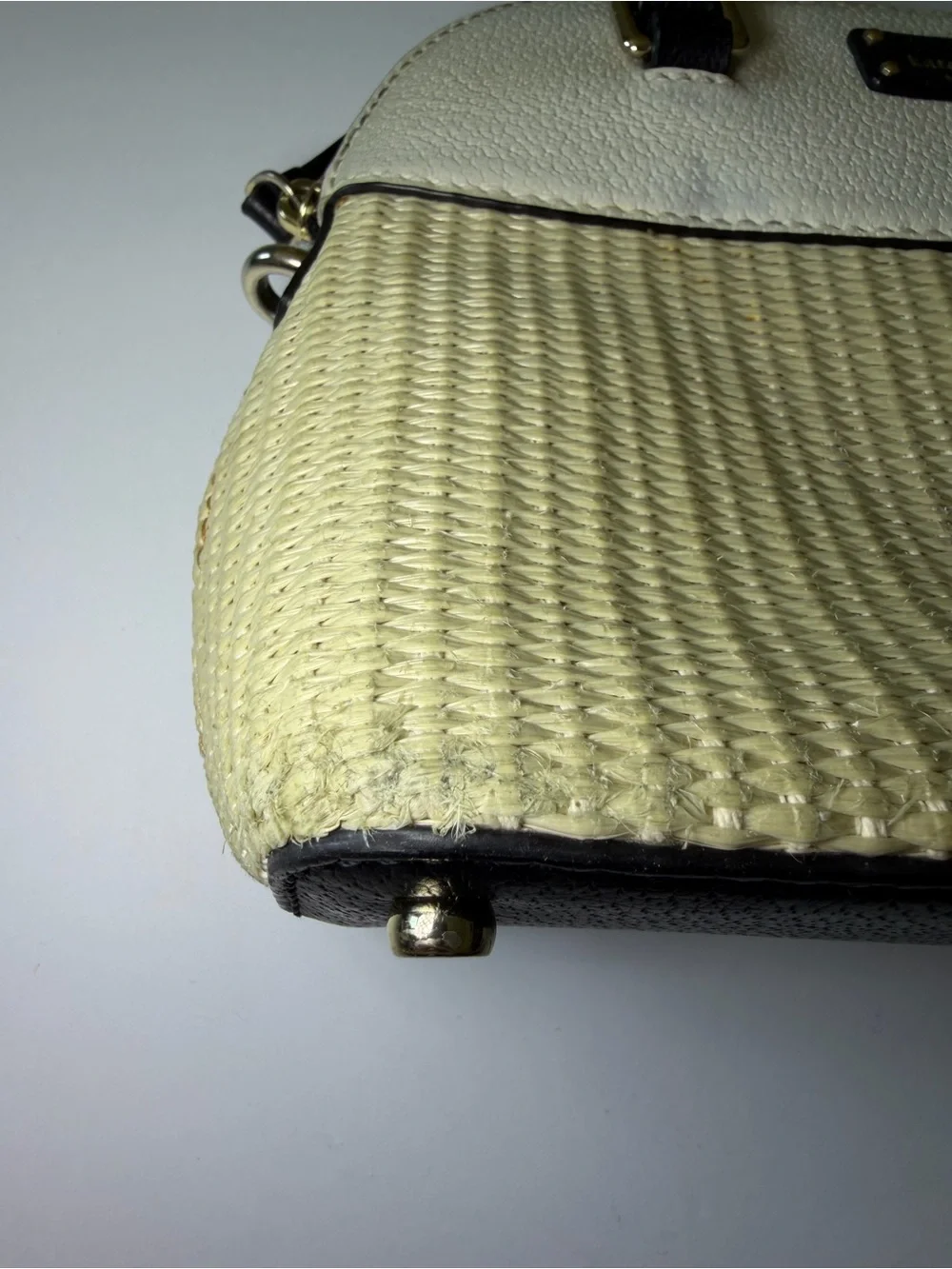 kate spade Cream and Black Woven Dome Satchel with Gold Hardware